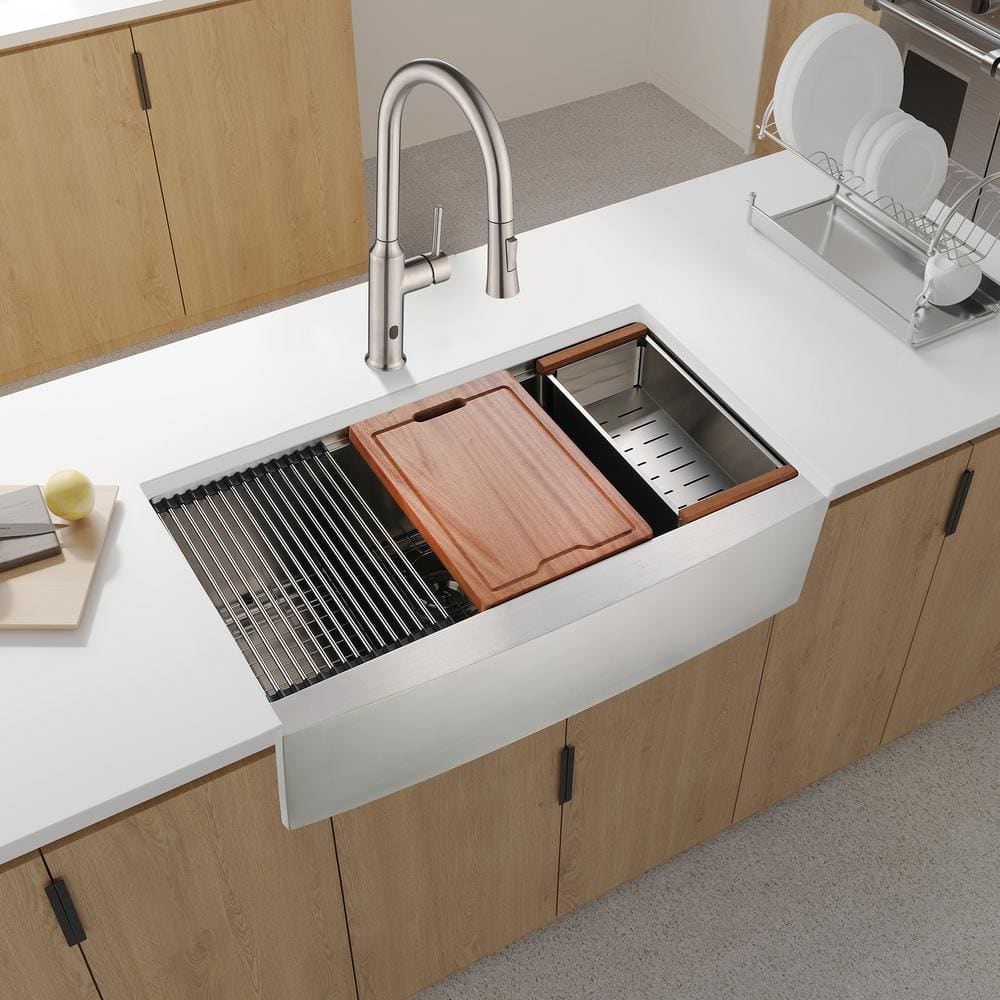 36'' Brushed Nickel Stainless Steel Farmhouse Workstation Sink