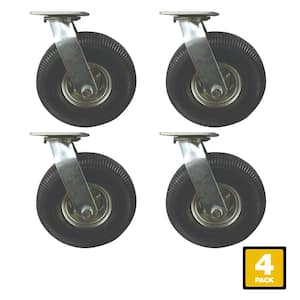 10 in. Black Rubber and Steel Pneumatic Swivel Plate Caster with 350 lb. Load Rating (4-Pack)