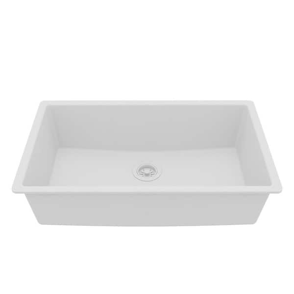 QU- 812 Quartz 32.5 in. Large Single Bowl Undermount Kitchen Sink in White