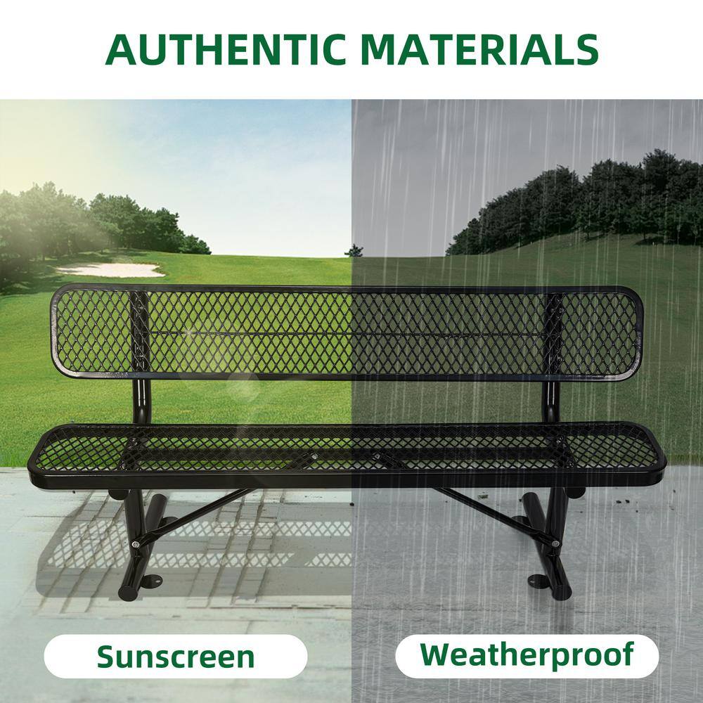 72'' Black Steel Outdoor Bench with Mesh Backrest
