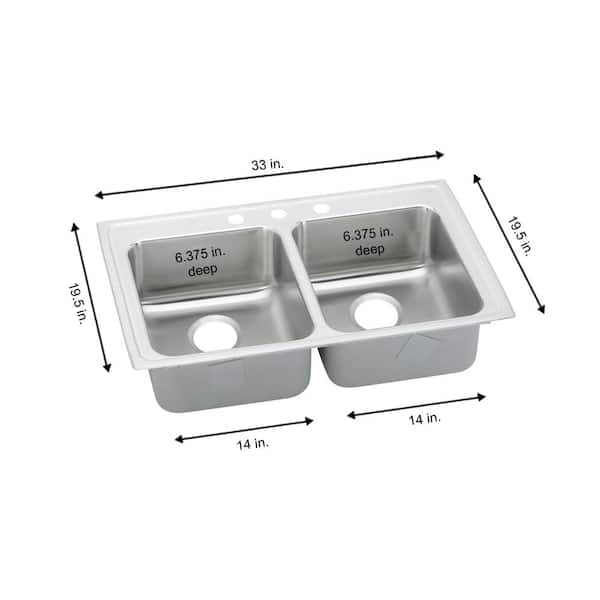 Lustertone Classic 33 in. Drop-in Double Bowl 18-Gauge Stainless Steel Kitchen ADA Sink Only