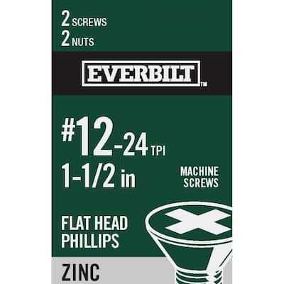 #12-24 x 1-1/2 in. Phillips Flat Head Zinc Plated Machine Screw (2-Pack)