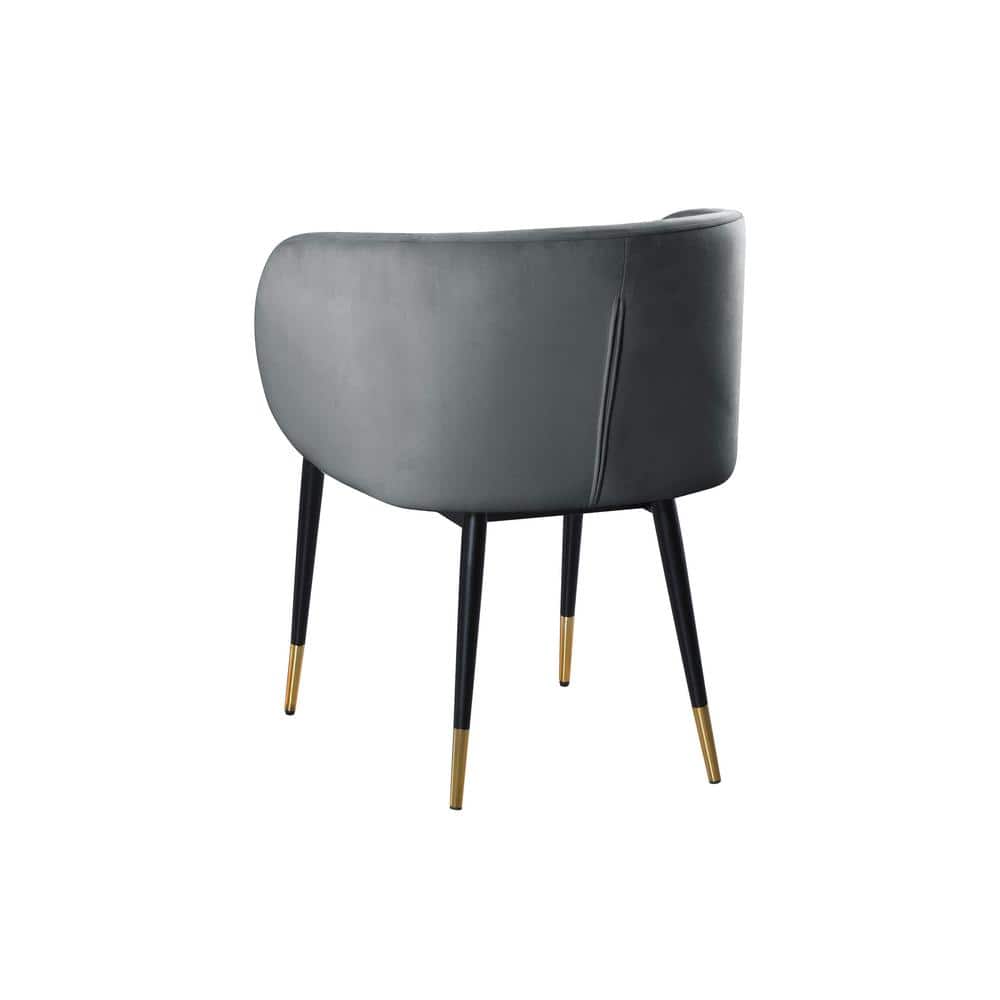 Gray Velvet Upholstered Side Chair with Gold-Tipped Legs