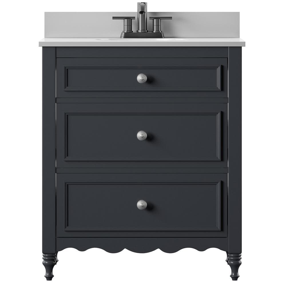 Twin Star Home 30 in. Bath Vanity in Gray with Cottage Dresser Style