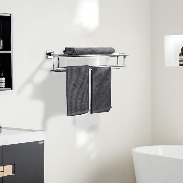 24 in. Bathroom Wall Mounted Double Tier Towel Rack with Double Towel Bar Stainless Steel in Polished Chrome