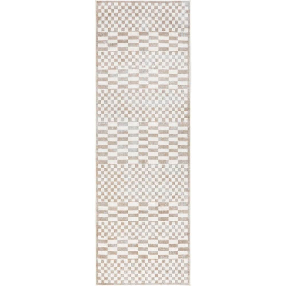 Kallie Washable Tiled Beige 2.6 ft. x 10 ft. Indoor Area Rug price history on PriceWatchPro
