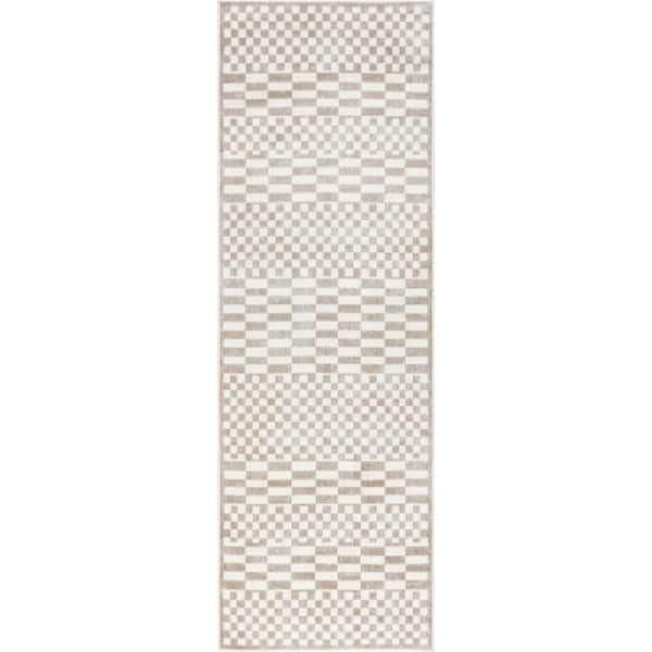 Kallie Washable Tiled Beige 2.6 ft. x 10 ft. Indoor Area Rug