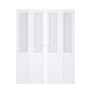 60 in x 80 in (Double 30" Doors)White, MDF, Half Tempered Glass Panel Bi-Fold Interior Door with Hardware Kits