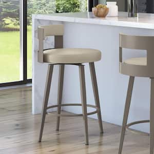 Paramont 26.5 in. Greige Faux Leather/Grey Metal Counter Stool