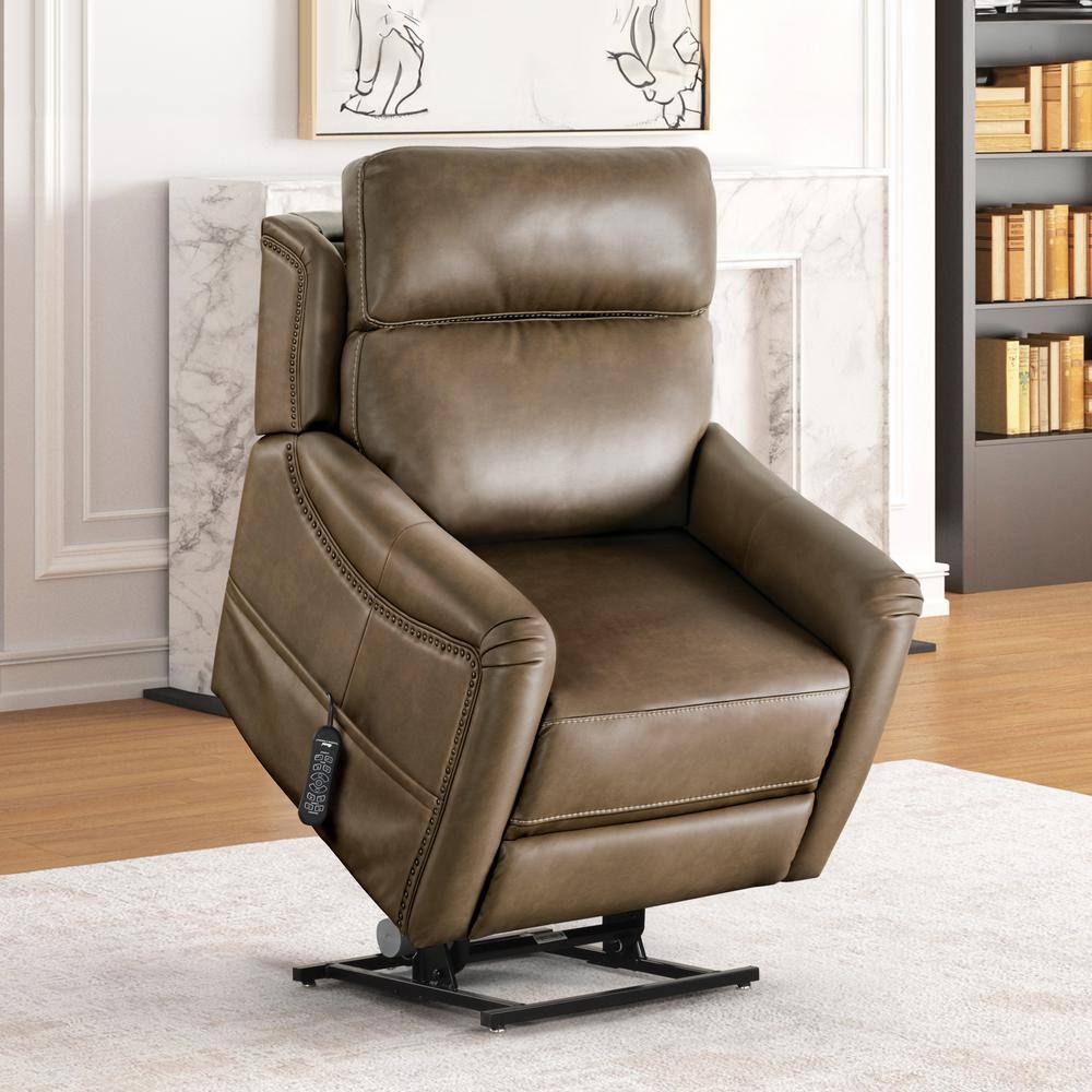Brown Faux Leather Lift Recliner with Metal Frame