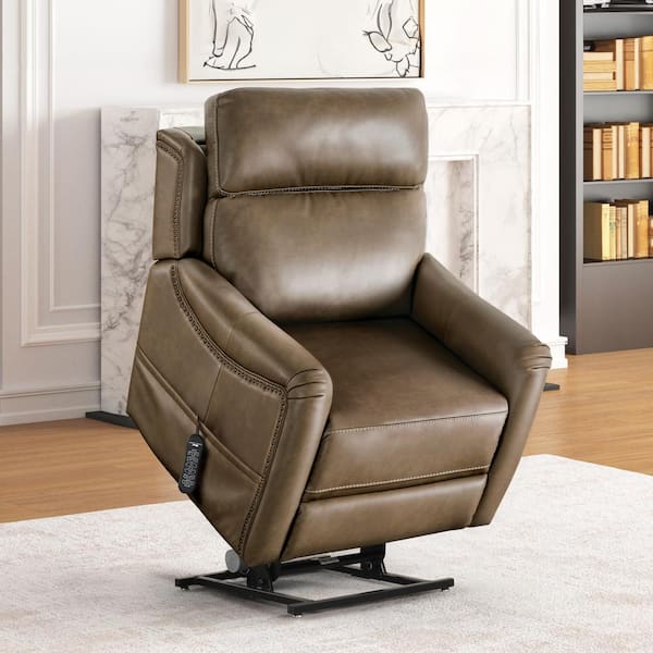 Starbright Brown Faux Leather Powered Lift Chair Recliner With Zone Heating and Patented Footrest Extension