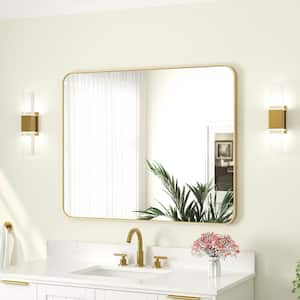 Bella 40 in. W. x 32 in. H Rectangular Aluminum Framed Wall-Mounted Bathroom Vanity Mirror in Brushed Gold