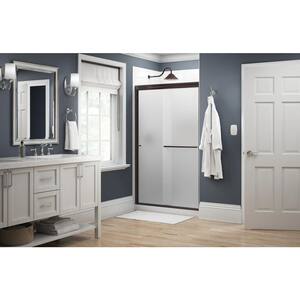 Simplicity 48 in. x 70 in. Semi-Frameless Traditional Sliding Shower Door in Bronze with Frosted Glass