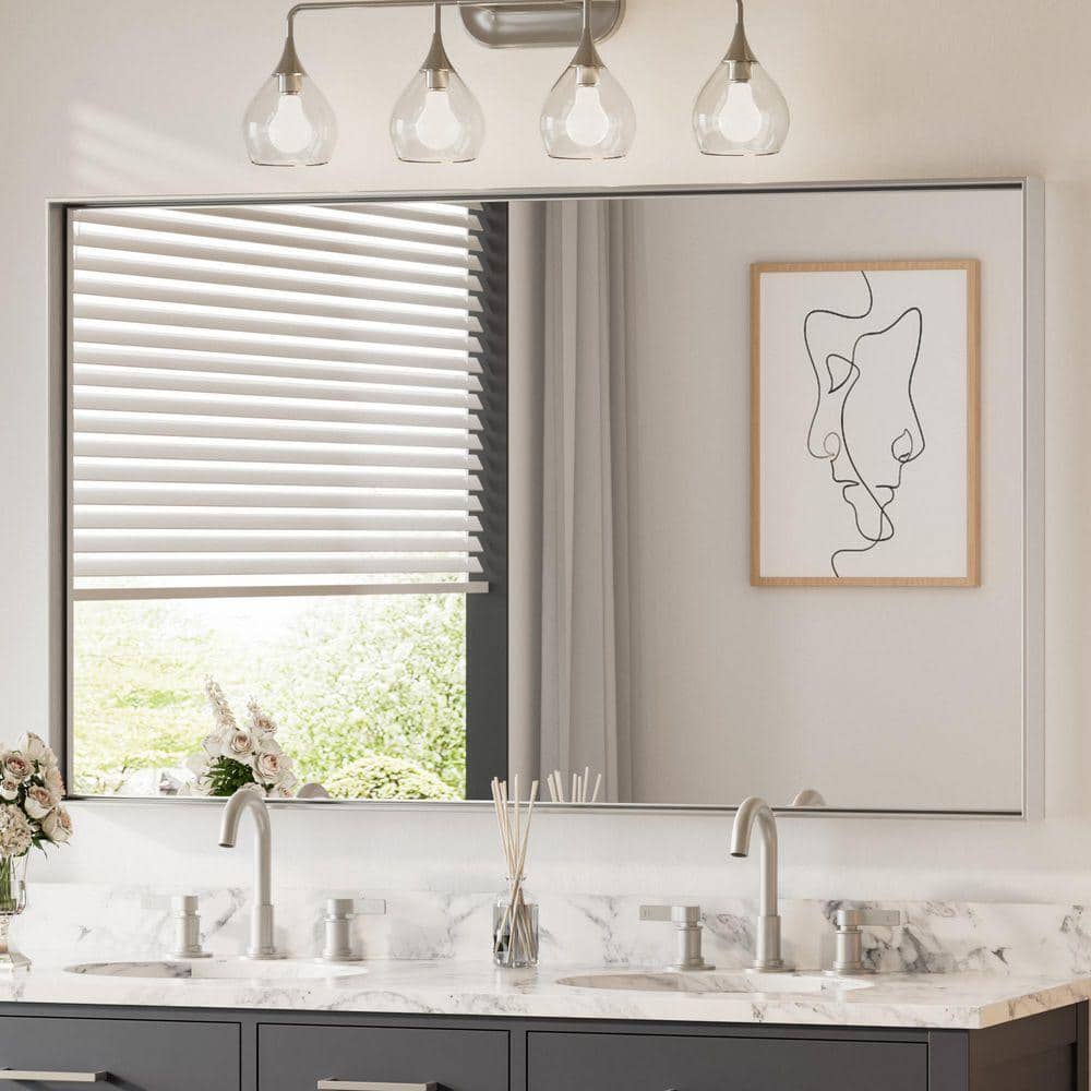 KeonJinn 60 in. W x 36 in. H Framed Brushed Silver Mirrors for