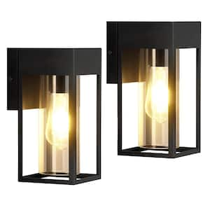 10.2 in. Black Modern Porch Lights Outdoor Hardwired Wall Lantern Sconce with No Bulbs Included (2-Pack)