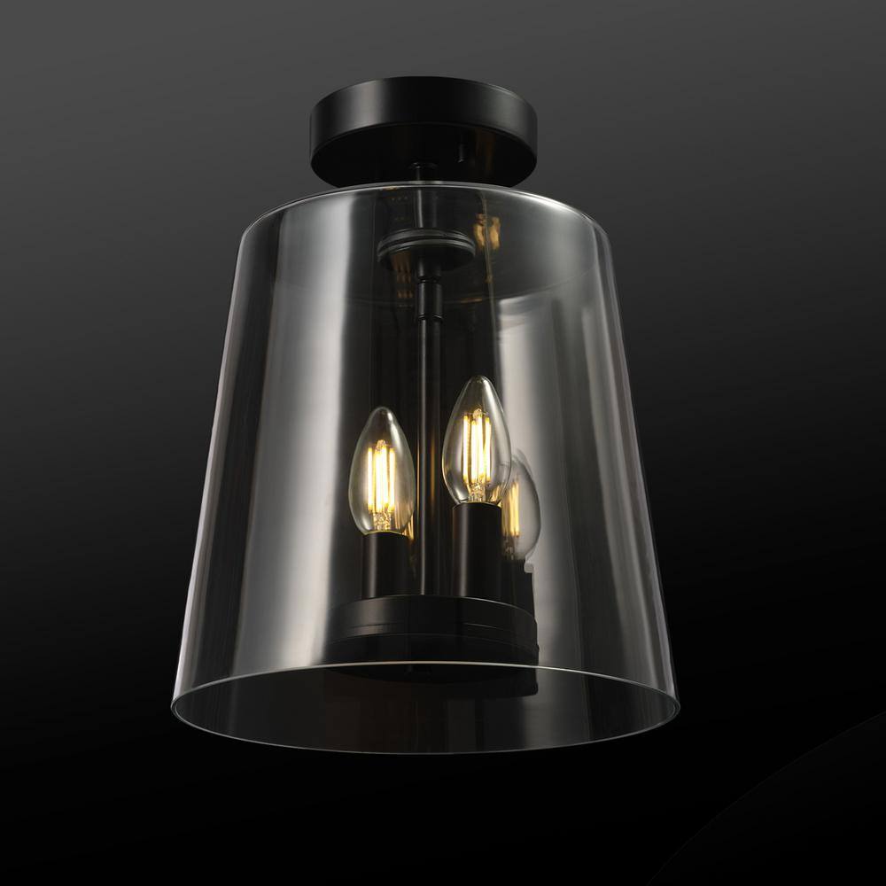 Matte Black and Clear Glass Semi-Flush Mount Ceiling Light