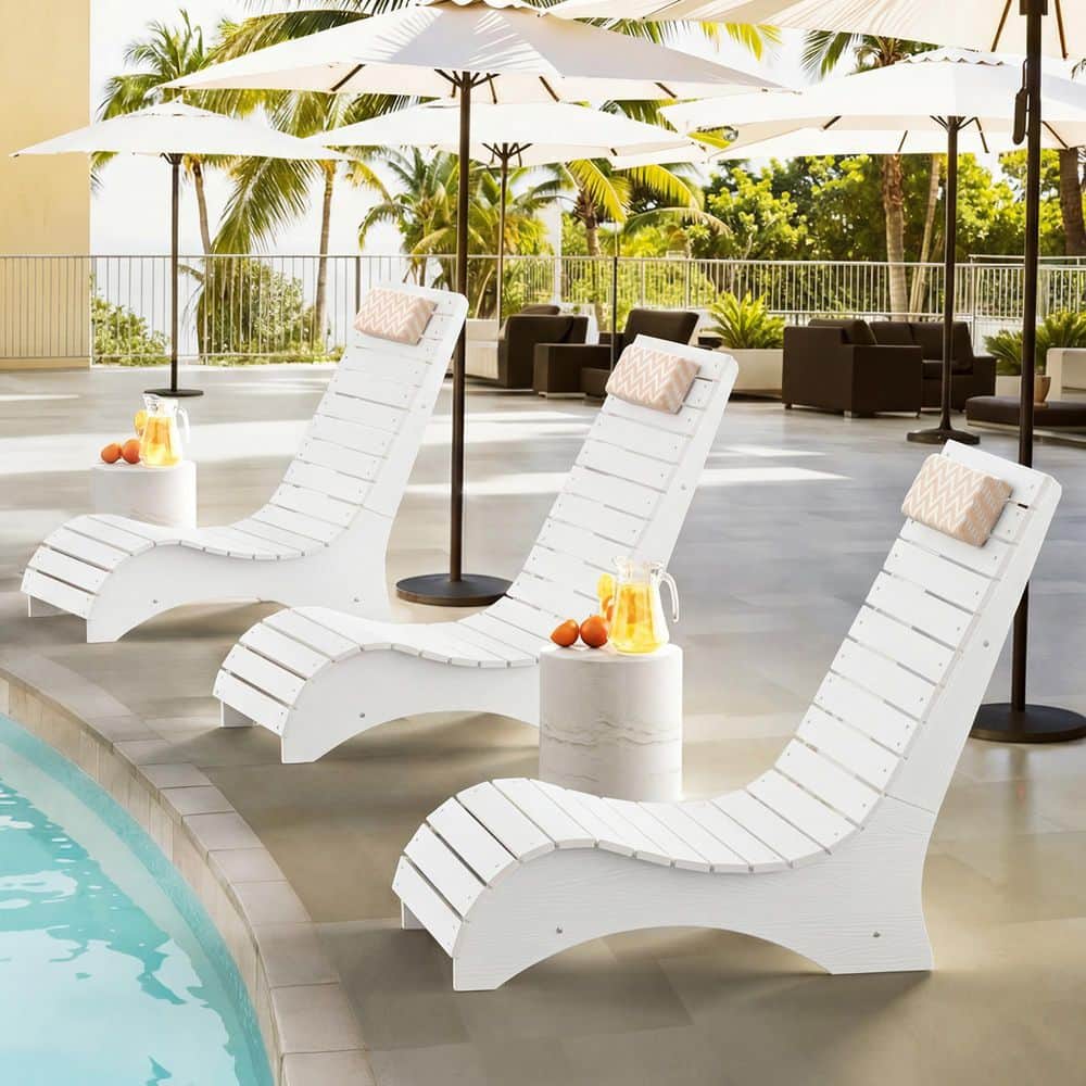 Ariel White HDPS Plastic Aquawave Patio Outdoor Chaise Lounge 3-Piece Lounge Chairs with Waterproof Headrest price history on PriceWatchPro