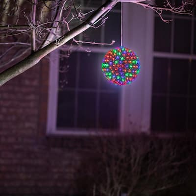 8 in. Dia Flashing Sphere Ornament With Multi-Colored LED Lights