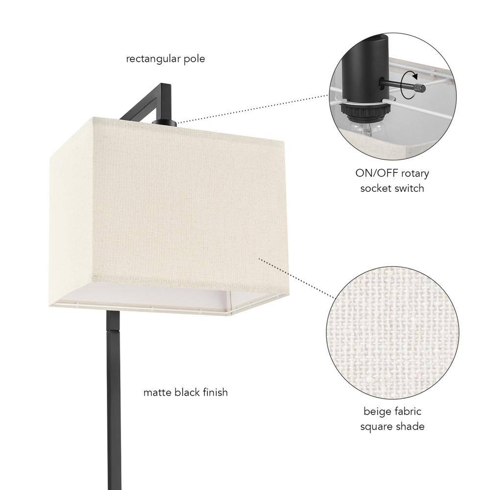 Matte Black Adjustable Floor Lamp with Beige Linen Shade