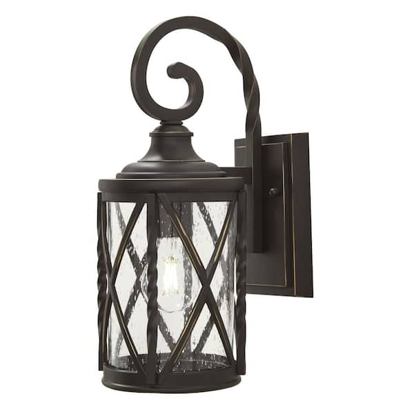 Walcott Manor 14.5 in. 1-Light Antique Bronze Transitional Hardwired Outdoor Wall Light Sconce with Clear Seeded Glass