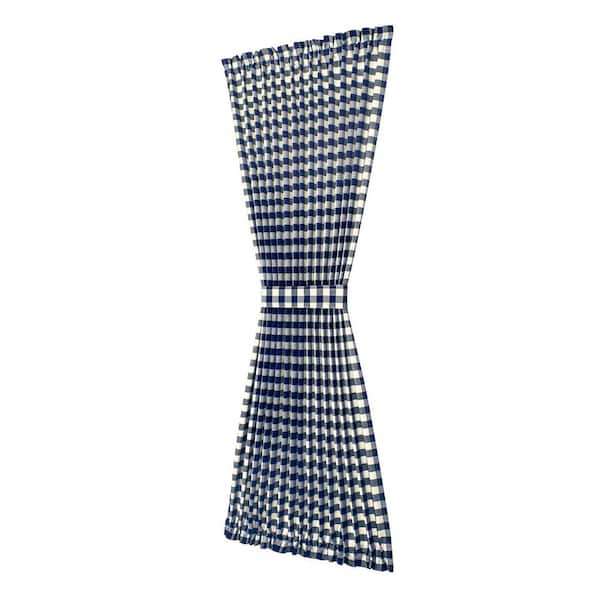 ACHIM Buffalo Check 54 in. W x 72 in. L Polyester/Cotton Light Filtering Door Panel and Tieback in Navy