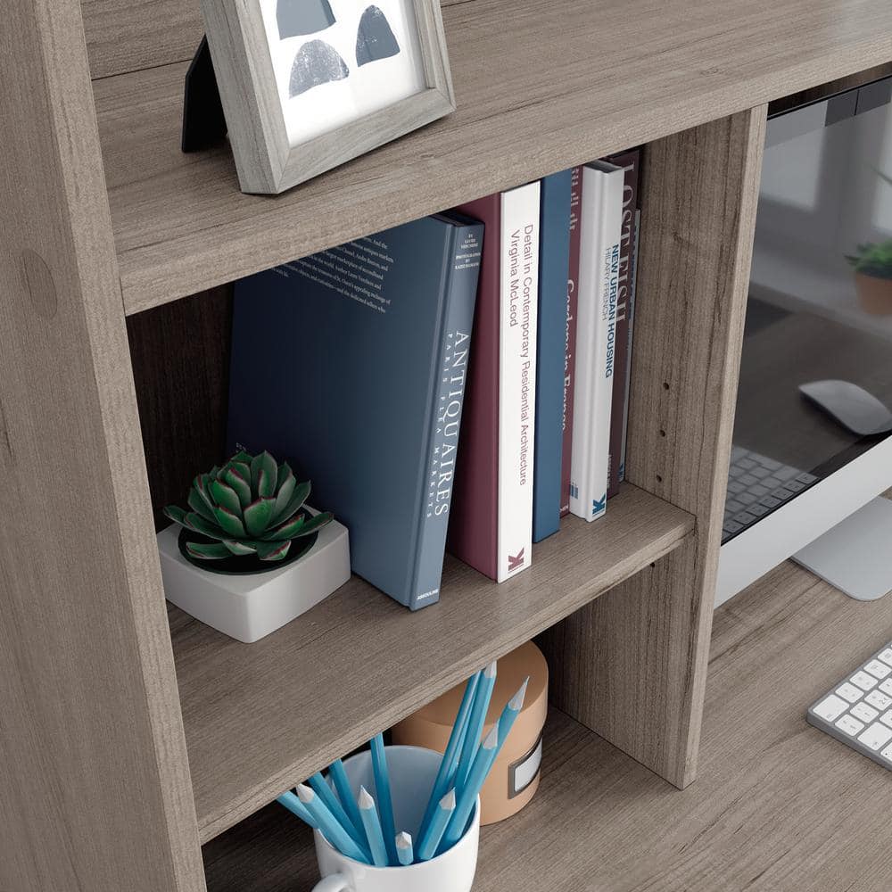 Silver Sycamore Wood Desk with Hutch and Drawer