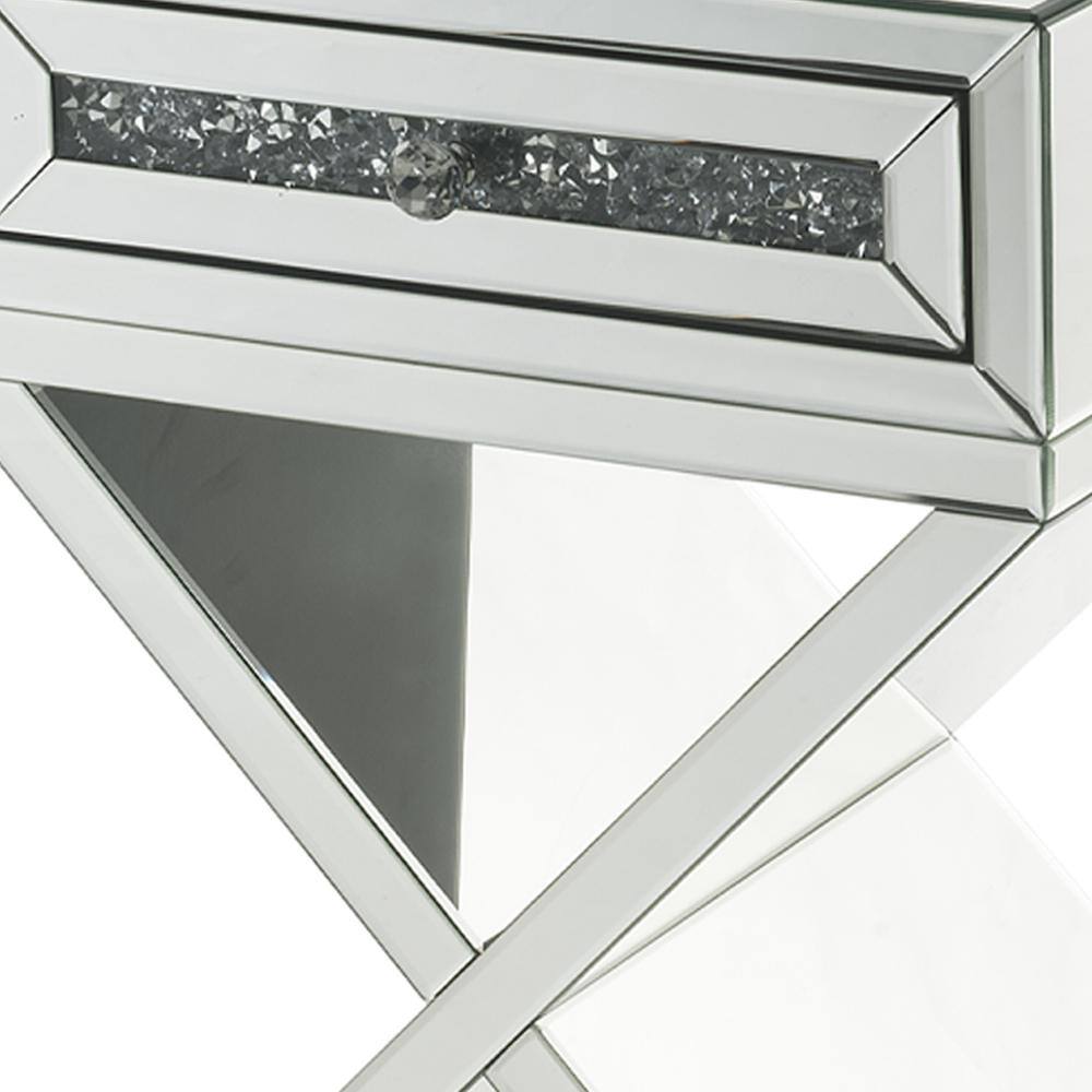 32" Glamorous Mirrored X-Shaped Accent Table with Faux Diamond Inlay