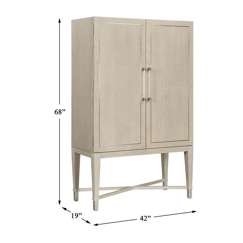 Light Oak and Glass Bar Cabinet with Adjustable Shelves