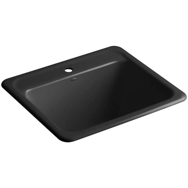 KOHLER Glen Falls 25 in. x 22 in. x 13.625 in. Cast Iron Utility Sink in Black Black