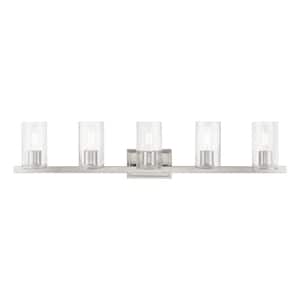 Bannock 42 in. 5-Light Brushed Nickel Vanity Light with Clear Glass