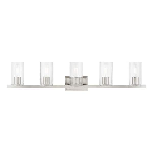 AVIANCE LIGHTING Bannock 42 in. 5-Light Brushed Nickel Vanity Light with Clear Glass