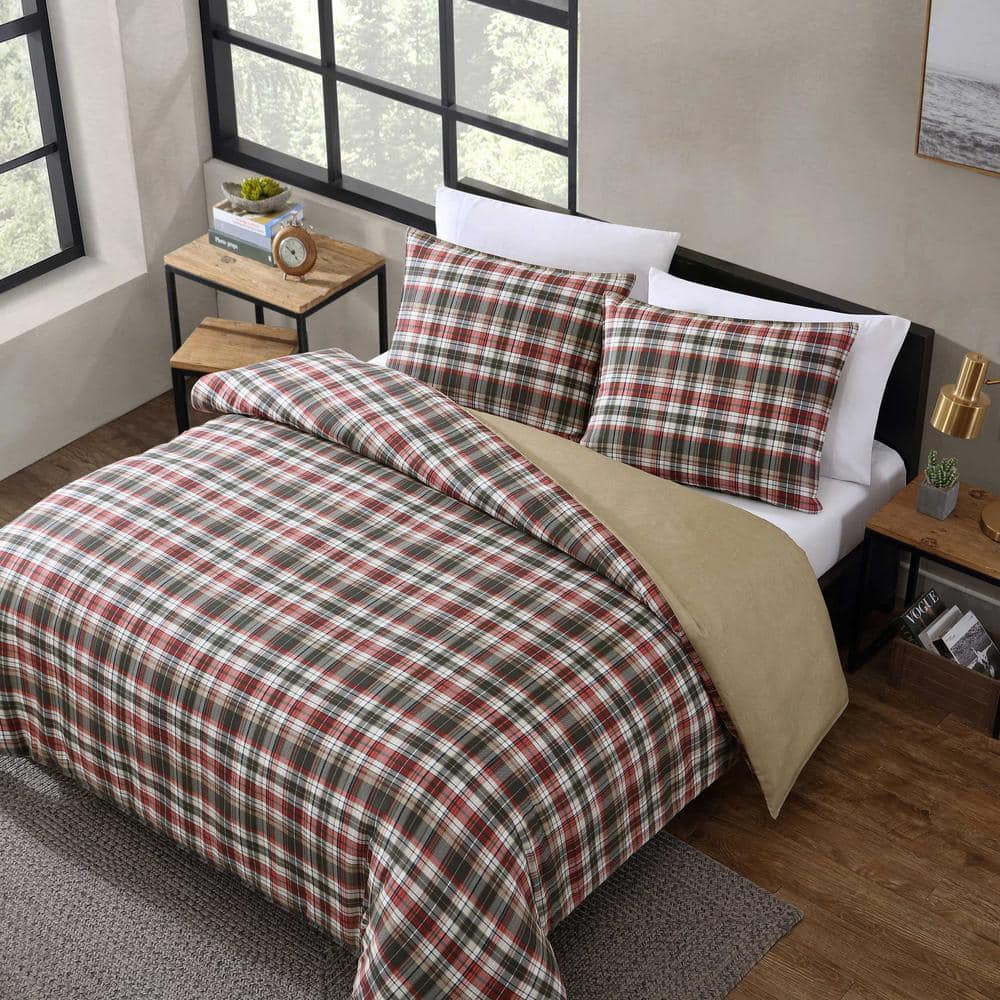 Astoria Plaid Red Microfiber King Duvet Set