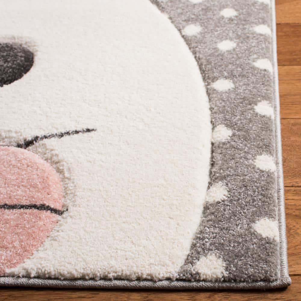 Gray and Pink Synthetic Square Kids Bunny Rug, 3' x 3'