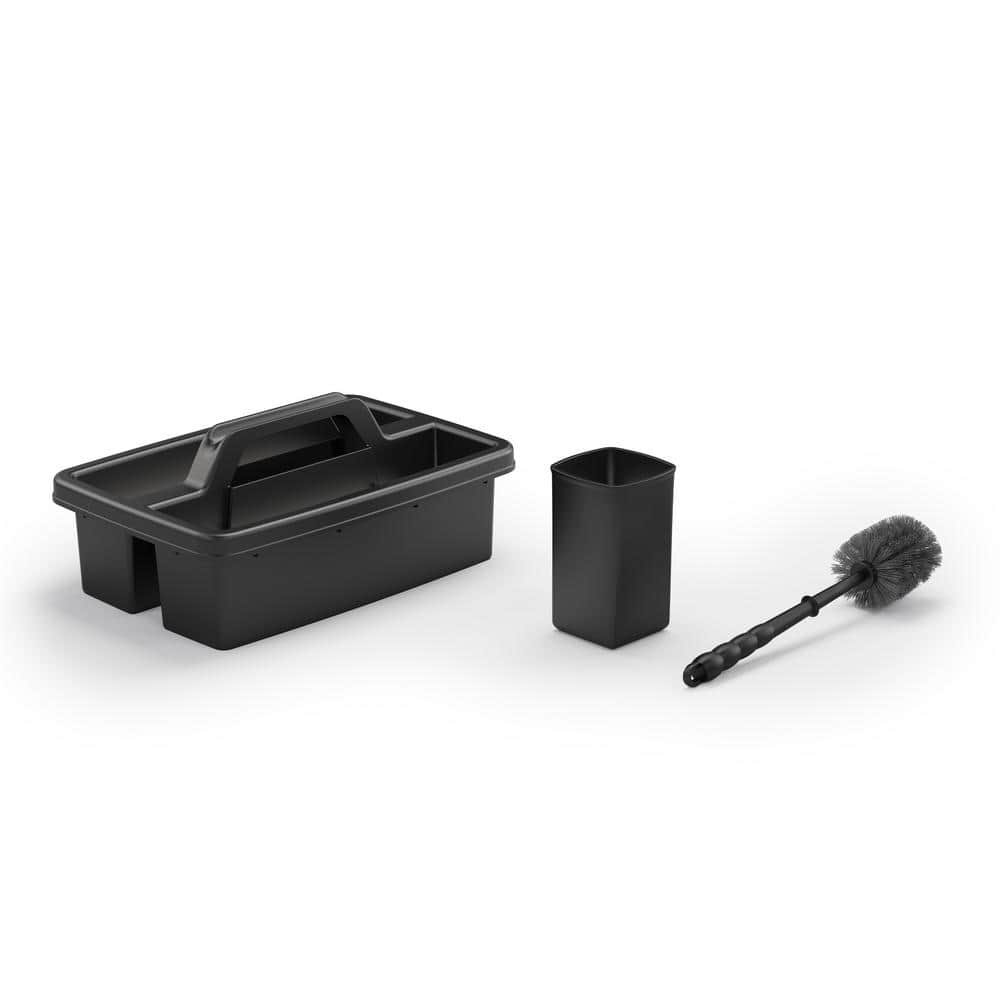 Black Polypropylene Cleaning Caddy with Toilet Brush Holder