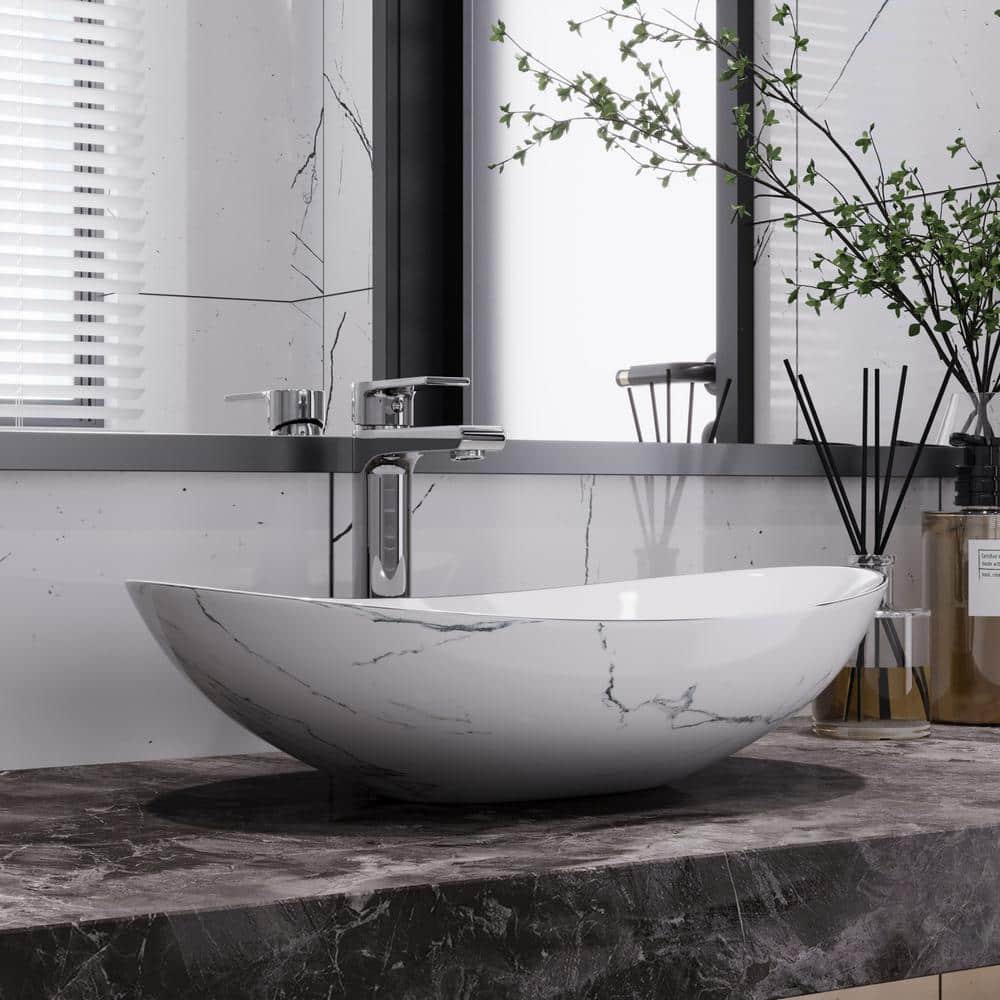 DeerValley 20" White Ceramic Oval Vessel Bathroom Sink