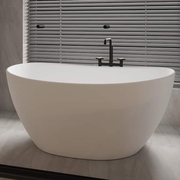 58.93 in. x 29.01 in. Stone Resin Solid Surface Freestanding Soaking Bathtub in Matte White