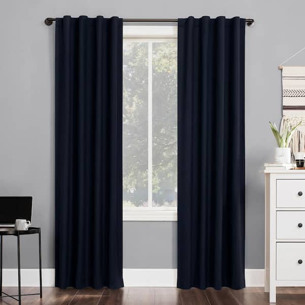 Sun Zero Cyrus Navy Polyester Solid 40 in. W x 63 in. L Noise Cancelling Grommet Blackout Curtain
