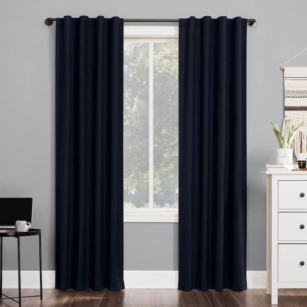 Sun Zero Cyrus Navy Polyester Solid 40 in. W x 84 in. L Noise Cancelling Grommet Blackout Curtain