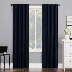 Cyrus Navy Polyester Solid 40 in. W x 96 in. L Noise Cancelling Grommet Blackout Curtain