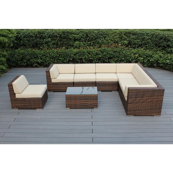 Ohana Depot Mixed Brown 8-Piece Wicker Patio Seating Set with Supercrylic Beige Cushions