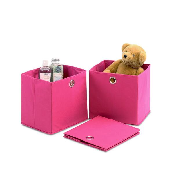 Furinno 10.65 in. x 10.65 in. Laci Pink Non-Woven Fabric Storage Bin with Handle (3-Pack)