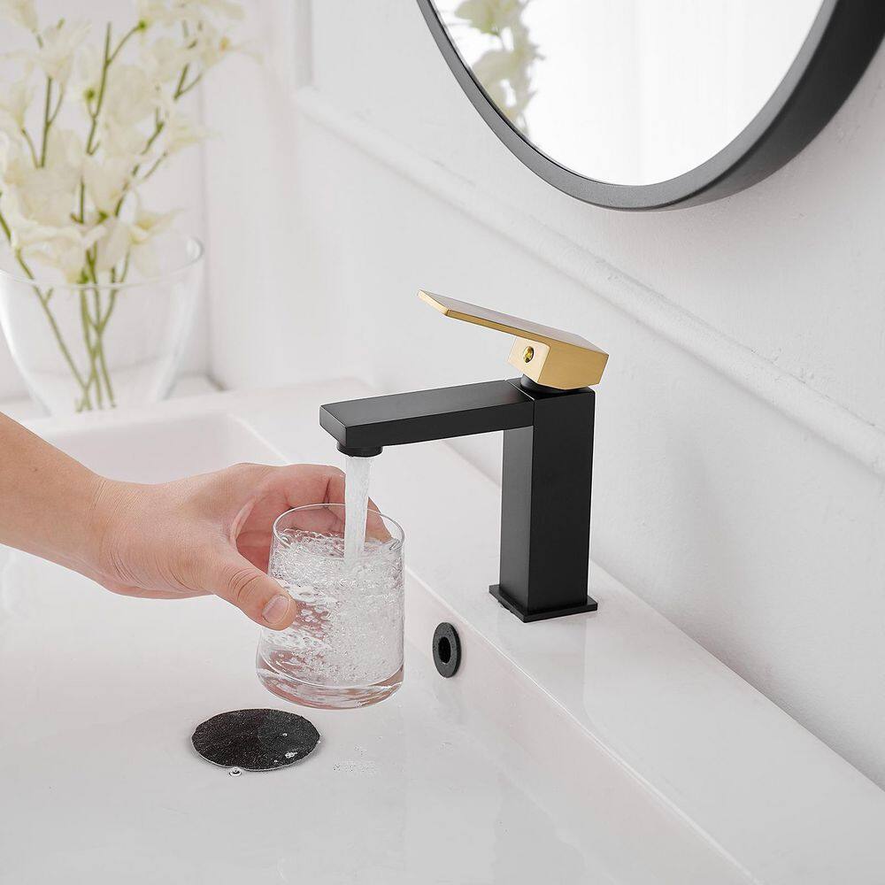 Matte Black and Brushed Gold Single-Handle Bathroom Faucet