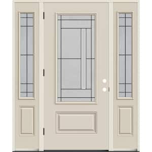 60 in. x 80 in. Right-Hand 3/4 Lite Decorative Glass Atherton Primed Fiberglass Prehung Front Door with Sidelites