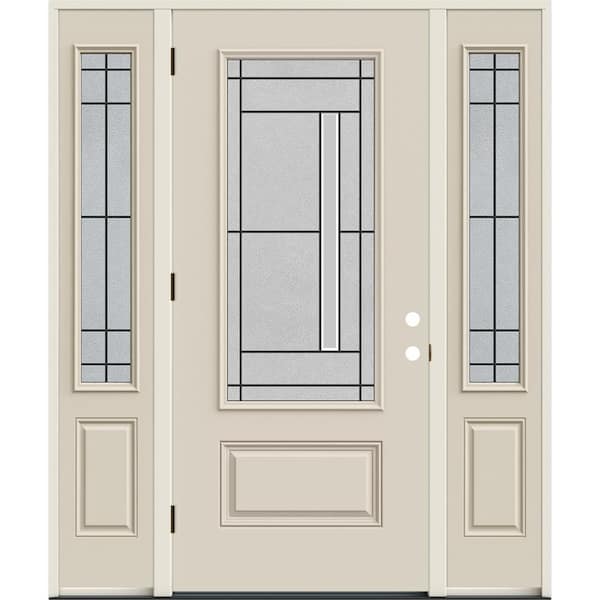 60 in. x 80 in. Right-Hand 3/4 Lite Decorative Glass Atherton Primed Fiberglass Prehung Front Door with Sidelites