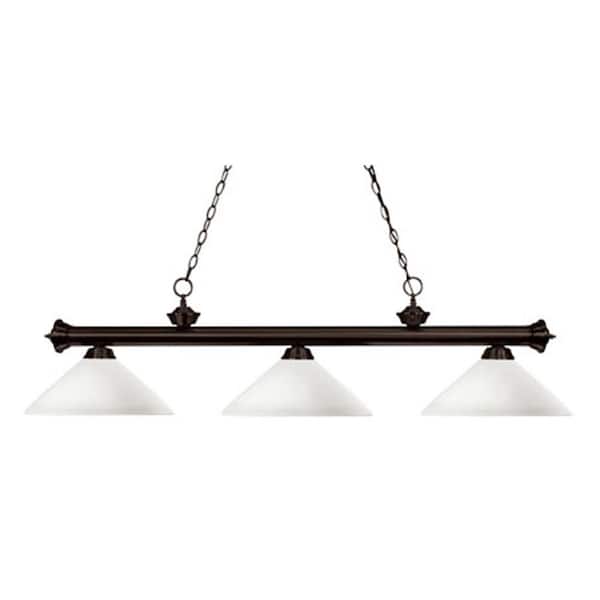 Unbranded Riviera 3-Light Bronze With Angle Matte Opal Shade Billiard Light With No Bulbs Included