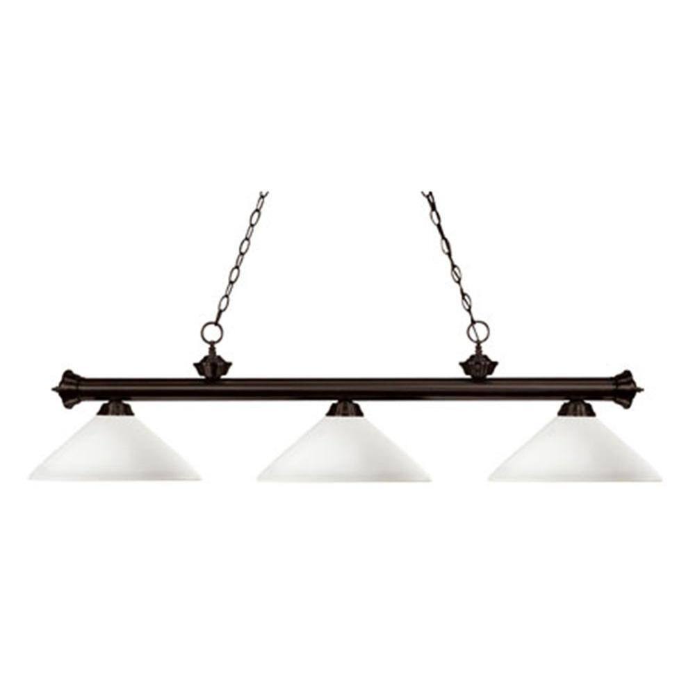 Elegant Traditional Bronze 3-Light Billiard Chandelier with Opal Glass Shades