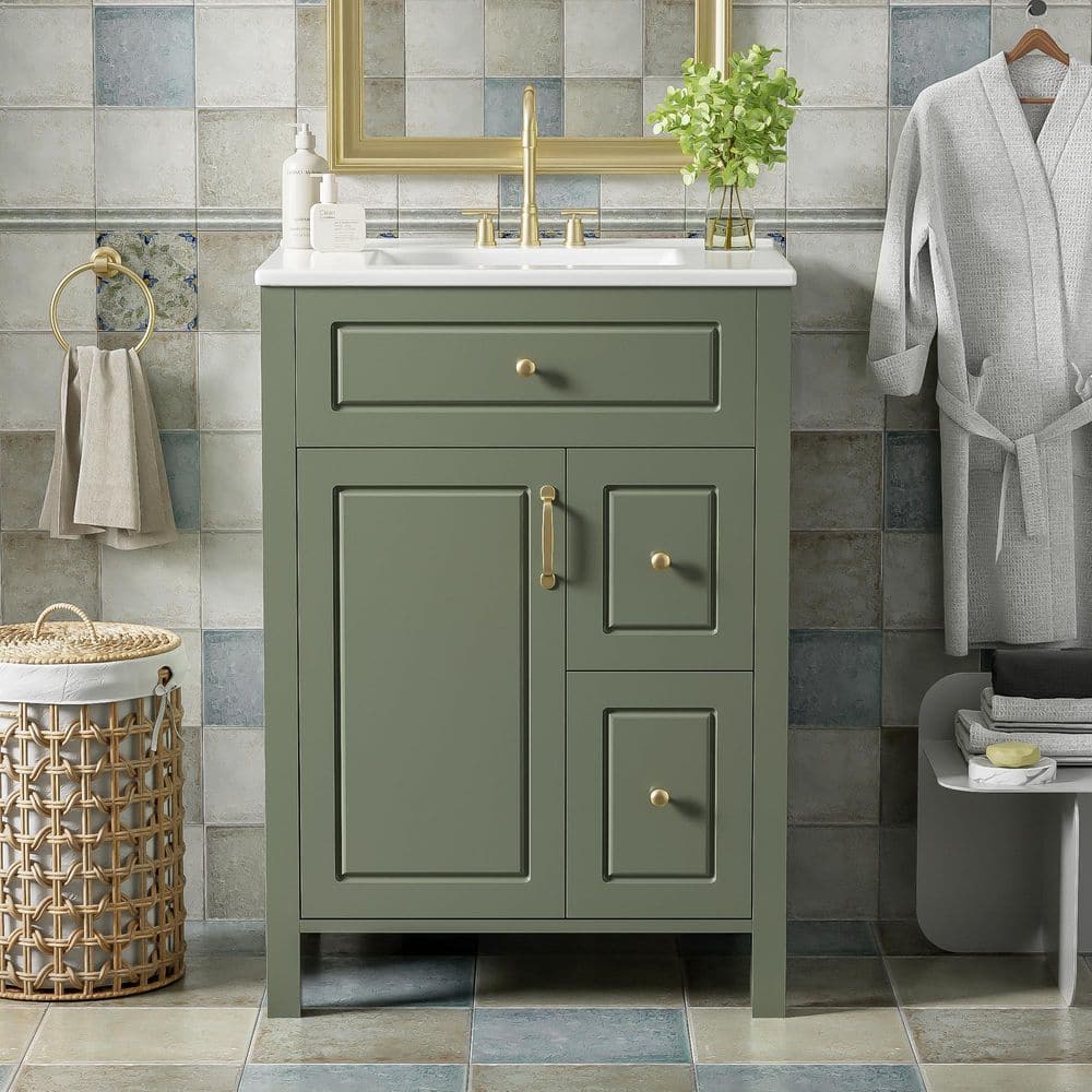 24 in. W x 18. 4 in. D x 33. 8 in. H in Single Sink Freestanding Green Bath
