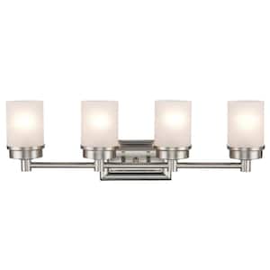 Fusion 27.5 in. 4-Light Brushed Nickel Bathroom Vanity Light Fixture with Frosted Glass Shades