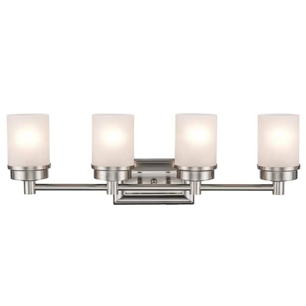 Bel Air Lighting Fusion 27.5 in. 4-Light Brushed Nickel Bathroom Vanity Light Fixture with Frosted Glass Shades