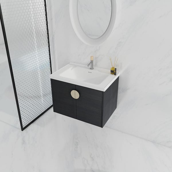 Anky 27.8 in. W x 18.5 in. D x 20.7 in. H Single Sink Bath Vanity in Black with White Ceramic Top